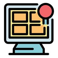 Computer monitor receiving quality certification showing four boxes on screen vector