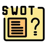Swot analysis with question mark, evaluating strengths, weaknesses, opportunities, and threats vector