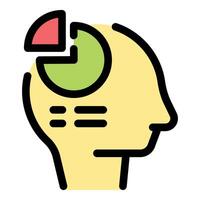 Marketing specialist analyzing pie chart statistics inside head silhouette vector