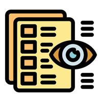 Eye examining documents representing data analysis and review vector