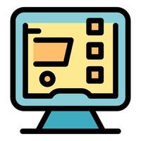 Computer monitor displaying shopping cart icon for online retail vector