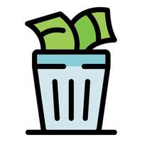 Throwing money in the trash can, wasting financial resources vector