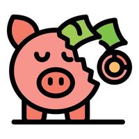 Broken piggy bank losing money and cash with coins falling out vector