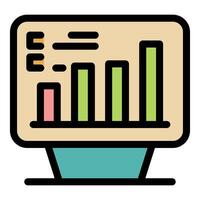 Computer monitor displaying growing bar graph and data analysis vector