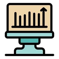 Computer monitor showing growing bar graph with upward arrow, symbolizing success vector