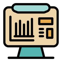 Computer monitor displaying growing bar graph and data analysis results vector