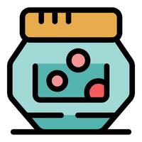 Glass jar with lid containing colorful spheres floating in liquid vector