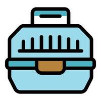 Light blue pet carrier closed with handle for travel vector