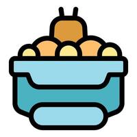 Lunchbox containing round food and honey jar with antennae vector