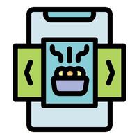 Online food ordering app showing steaming dish with navigation arrows vector