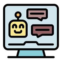 Chatbot answering questions on computer screen vector