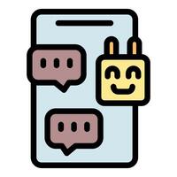 Chatbot sending messages on smartphone screen with chat bubbles and a happy face vector