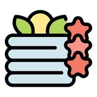 Stack of towels with a decoration and three stars, showing high quality textiles vector