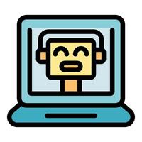 Friendly robot providing online support on laptop screen vector