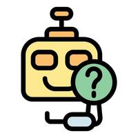 Friendly chatbot character showing question mark icon, providing online support and answering faqs vector