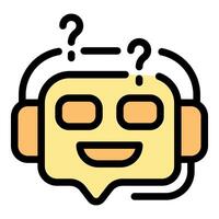 Chatbot thinking with question marks, artificial intelligence providing support vector
