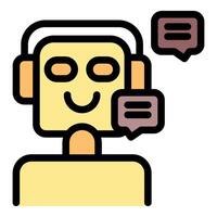 Friendly chatbot wearing headphones and displaying speech bubbles, providing customer support vector