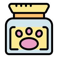 Glass jar containing pet food with paw print label vector