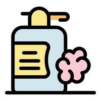 Dispenser bottle pouring pink cleaning soap creating foam blob vector