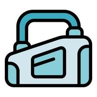 Portable radio playing music with blue handle and buttons vector