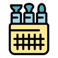 Sculpting tools inside a plastic case with grid pattern vector