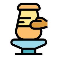 Potter creating clay vessel on pottery wheel vector