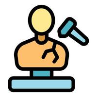 Sculptor finishing statue with hammer and chisel on base vector