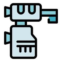 Retro camera being turned on with key, production icon vector