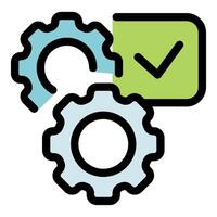 Gears rotating and completing task successfully with check mark symbol vector