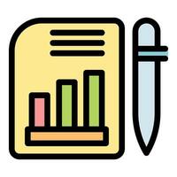 Document with growing bar chart and pen representing business analysis vector