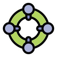 Decentralized network connecting four nodes representing collaborative work vector