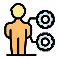 Person managing gear system representing workflow automation and business process optimization vector