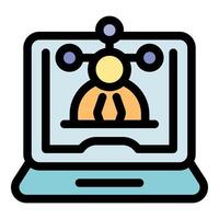 Online education icon, student learning with laptop and network connection vector