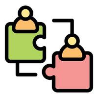 Professionals connecting puzzle pieces, symbolizing teamwork and collaboration vector