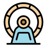 Astronaut entering rotating space colony gate, futuristic space exploration vector