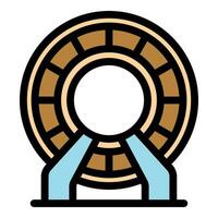 Water mill wheel rotating and generating energy from flowing water vector