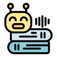 Cute chatbot reading books and speaking with sound waves vector