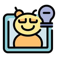 Cartoon character showing positivity and new idea icon in frame vector