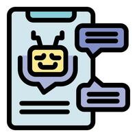 Chatbot sending messages on smartphone screen, artificial intelligence concept vector