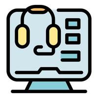 Computer showing headset and chat interface for online support vector