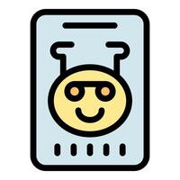 Smartphone showing smiling face with sunglasses emoji and keyboard vector