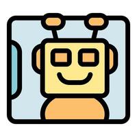 Smiling robot showing artificial intelligence on software box vector