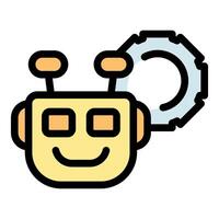Friendly robot showing settings gear, artificial intelligence icon vector
