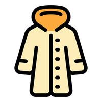 Warm beige winter coat with orange hood protecting from cold weather vector
