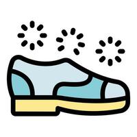 Disinfecting and cleaning formal shoes with antibacterial spray vector
