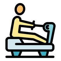 Person exercising using rowing machine for indoor workout vector