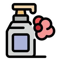 Dispenser bottle pouring pink cleaning detergent creating foam bubbles vector