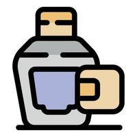 Ink bottle with label being attached for printing or refill vector