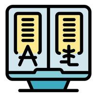Online translator translating text from english to japanese on computer screen vector