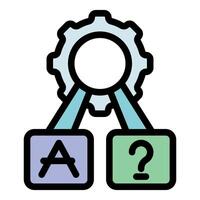 Gear connecting answer and question sign representing problem solving vector